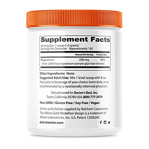 doctor's best magnesium powder supplemental facts