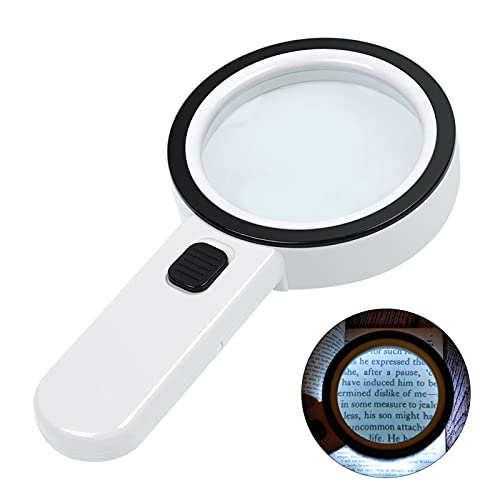 AIXPI Magnifying Glass with Light, 30X Handheld Large Magnifying Glass 12 LED Illuminated Lighted Magnifier for Macular Degeneration Seniors Reading Inspection Coins Jewelry