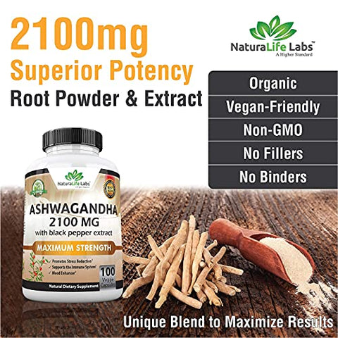 Pure Organic Ashwagandha 2100mg Superior Potency Root Powder Extract