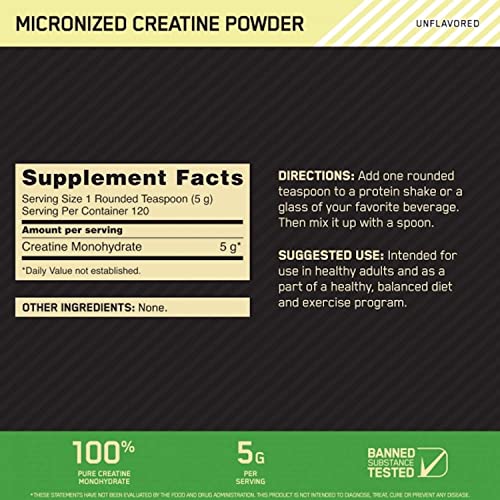 Optimum Nutrition Micronized Creatine Monohydrate Powder - Unflavored (120 Servings) - Keto Friendly